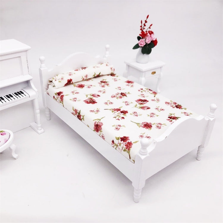 1:12 MINI House ของเล่นจำลองห้องนอนสีขาวเตียงเดี่ยว, Bedroom White Single Bed