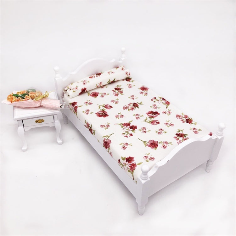 1:12 MINI House ของเล่นจำลองห้องนอนสีขาวเตียงเดี่ยว, Bedroom White Single Bed