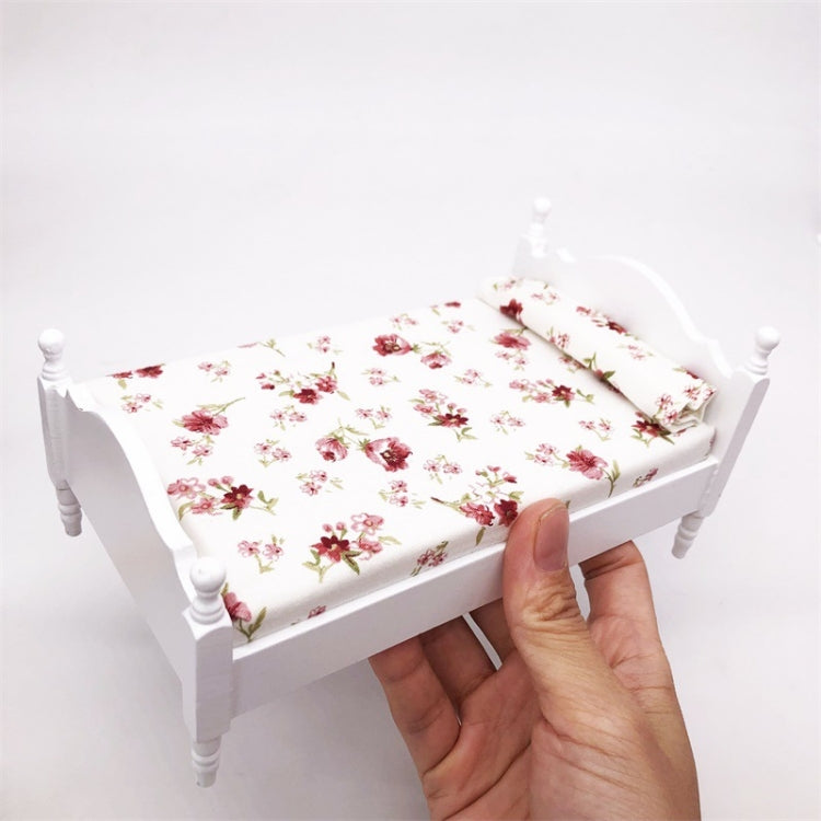 1:12 MINI House ของเล่นจำลองห้องนอนสีขาวเตียงเดี่ยว, Bedroom White Single Bed