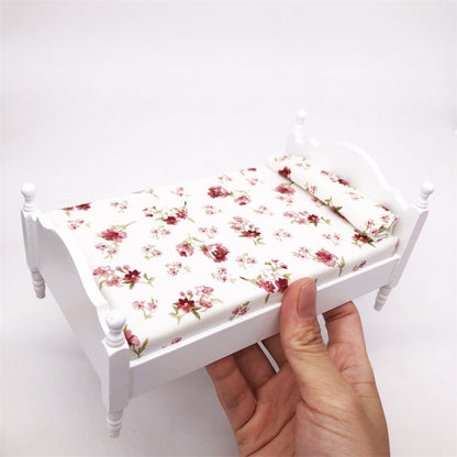 1:12 MINI House ของเล่นจำลองห้องนอนสีขาวเตียงเดี่ยว, Bedroom White Single Bed