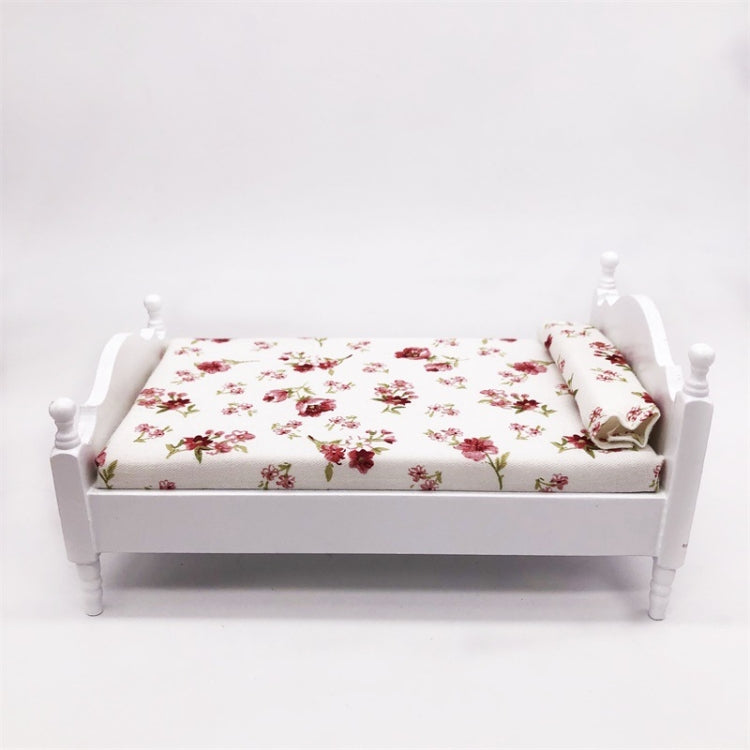 1:12 MINI House ของเล่นจำลองห้องนอนสีขาวเตียงเดี่ยว, Bedroom White Single Bed