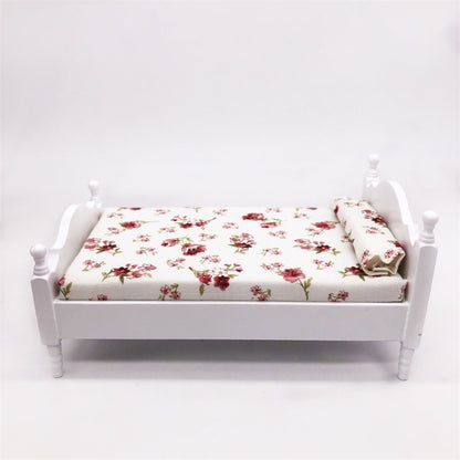 1:12 MINI House ของเล่นจำลองห้องนอนสีขาวเตียงเดี่ยว, Bedroom White Single Bed