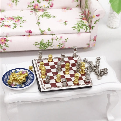 1:12 MINI House ของเล่นจำลองหมากรุกชุดฉากอุปกรณ์เสริม, Chess