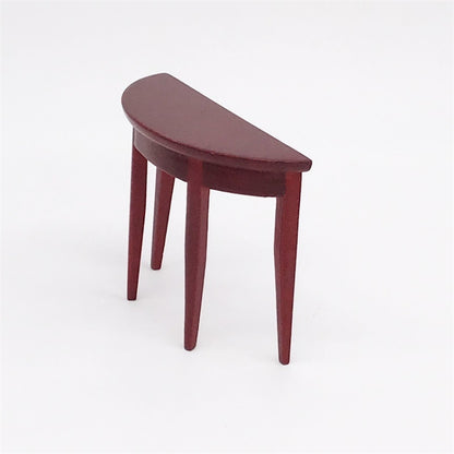 3 ชิ้น 1:12 มินิตุ๊กตาตกแต่งฉากมะฮอกกานีครึ่งวงกลมระเบียงตาราง, 3 PCS Porch Table