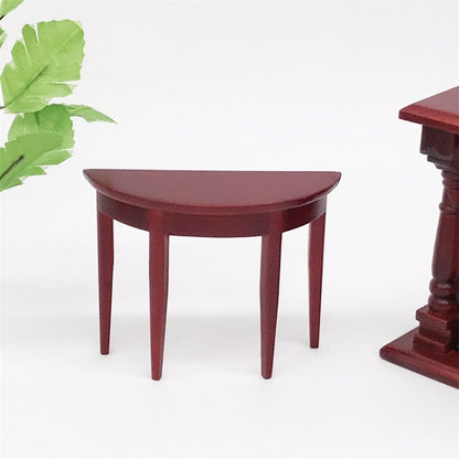 3 ชิ้น 1:12 มินิตุ๊กตาตกแต่งฉากมะฮอกกานีครึ่งวงกลมระเบียงตาราง, 3 PCS Porch Table