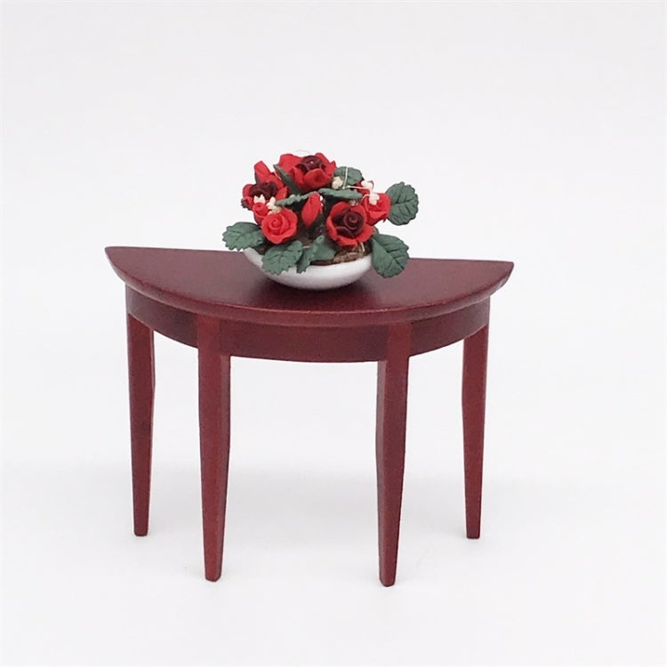 3 ชิ้น 1:12 มินิตุ๊กตาตกแต่งฉากมะฮอกกานีครึ่งวงกลมระเบียงตาราง, 3 PCS Porch Table