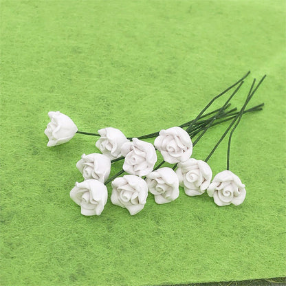 10 ชิ้น 1:12 มินิตุ๊กตาบ้านสวนห้องนอนฉากตกแต่งดอกกุหลาบ, White