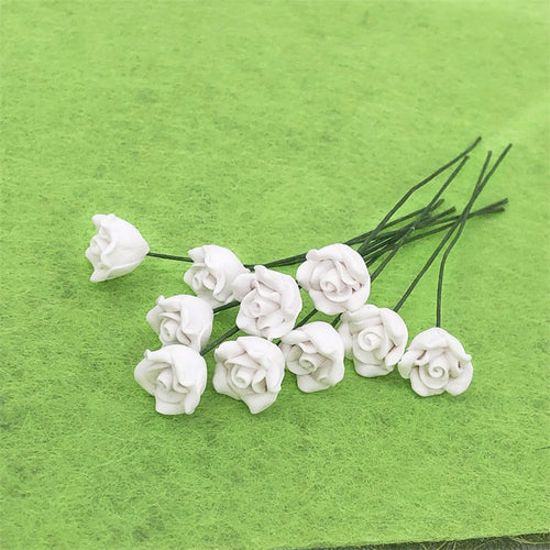 10 ชิ้น 1:12 มินิตุ๊กตาบ้านสวนห้องนอนฉากตกแต่งดอกกุหลาบ, White