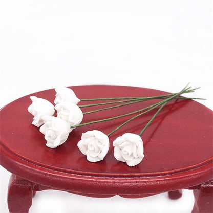 10 ชิ้น 1:12 มินิตุ๊กตาบ้านสวนห้องนอนฉากตกแต่งดอกกุหลาบ, White