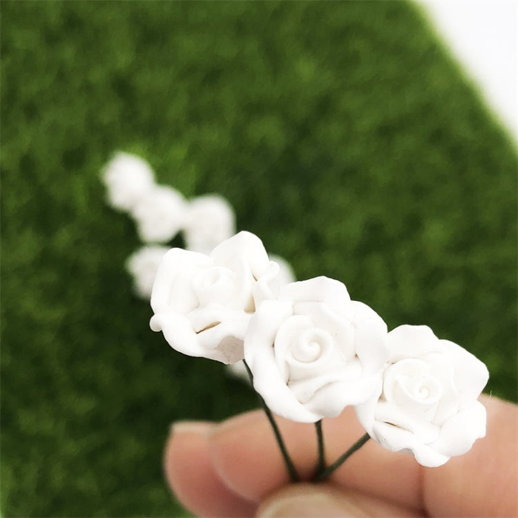10 ชิ้น 1:12 มินิตุ๊กตาบ้านสวนห้องนอนฉากตกแต่งดอกกุหลาบ, White
