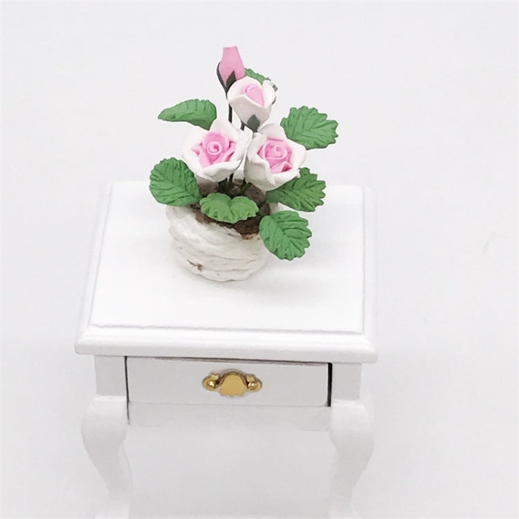 1:12 MINI House ของเล่นกระเป๋าเครื่องประดับจำลองกระถางต้นไม้ Rose, Pink and White Rose