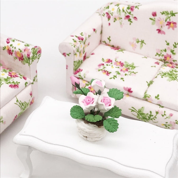 1:12 MINI House ของเล่นกระเป๋าเครื่องประดับจำลองกระถางต้นไม้ Rose, Pink and White Rose