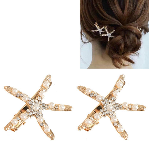 แฟชั่น Rhinestone Pearl Starfish Hairpin สำหรับเจ้าสาว Headpiece ผมจัดแต่งทรงผมเครื่องมือ