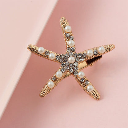 แฟชั่น Rhinestone Pearl Starfish Hairpin สำหรับเจ้าสาว Headpiece ผมจัดแต่งทรงผมเครื่องมือ