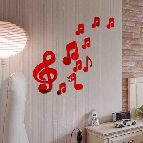 3D โน้ตดนตรีกระจกอะคริลิคสติ๊กเกอร์ติดผนัง Home Decor ผนังห้องนั่งเล่นตกแต่ง Art DIY สติ๊กเกอร์ติดผนัง