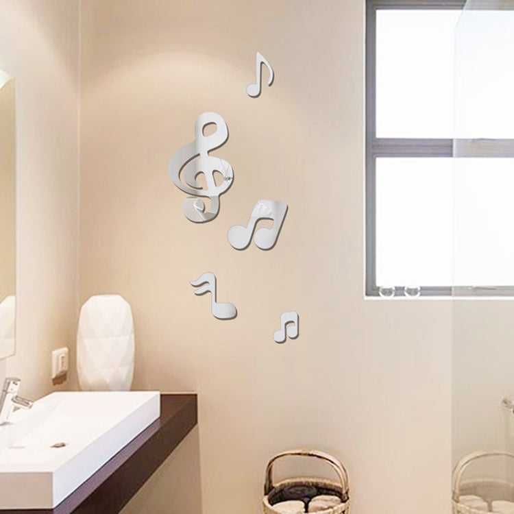 3D โน้ตดนตรีกระจกอะคริลิคสติ๊กเกอร์ติดผนัง Home Decor ผนังห้องนั่งเล่นตกแต่ง Art DIY สติ๊กเกอร์ติดผนัง