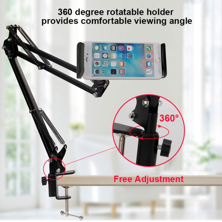 Universal 360 องศาหมุนยืดหยุ่นแขนยาว Lazy โทรศัพท์แท็บเล็ต Pad ผู้ถือคลิปยึด, 3.5-10.6 inch Phone Tablet Pad (Black)