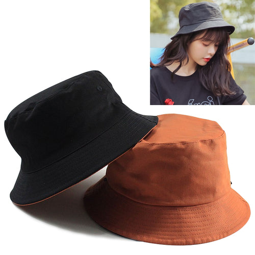 หมวกชาวประมงสวมใส่ผ้าฝ้ายสีทึบสองด้านสำหรับผู้หญิง, L, XL, XXL