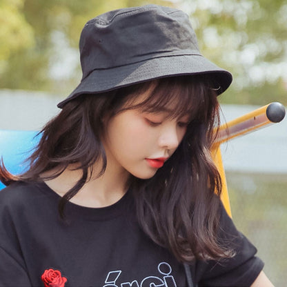 หมวกชาวประมงสวมใส่ผ้าฝ้ายสีทึบสองด้านสำหรับผู้หญิง, L, XL, XXL