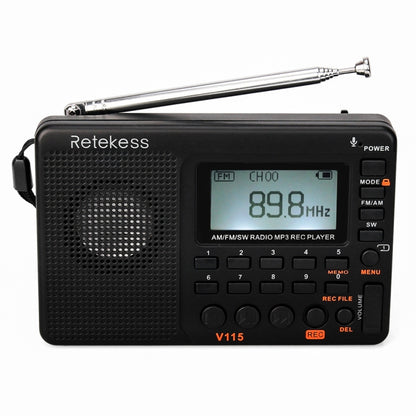 Retekess V-115 Full Band วิทยุ FM AM เครื่องเล่น MP3 แบบพกพา, V-115