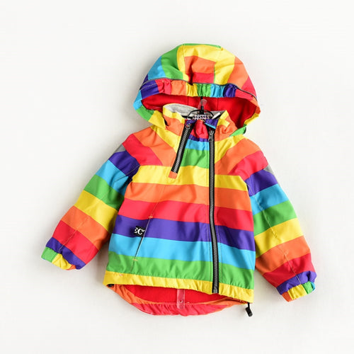 ฤดูใบไม้ร่วงและฤดูหนาวเด็กขนแกะ Rainbow Striped Diagonal Zipper Hooded Windbreaker, 90cm