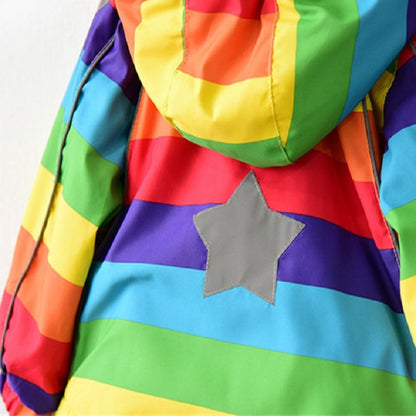 ฤดูใบไม้ร่วงและฤดูหนาวเด็กขนแกะ Rainbow Striped Diagonal Zipper Hooded Windbreaker, 90cm