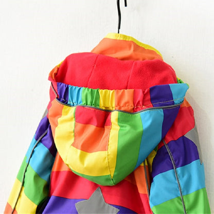 ฤดูใบไม้ร่วงและฤดูหนาวเด็กขนแกะ Rainbow Striped Diagonal Zipper Hooded Windbreaker, 90cm