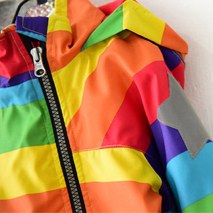 ฤดูใบไม้ร่วงและฤดูหนาวเด็กขนแกะ Rainbow Striped Diagonal Zipper Hooded Windbreaker, 90cm