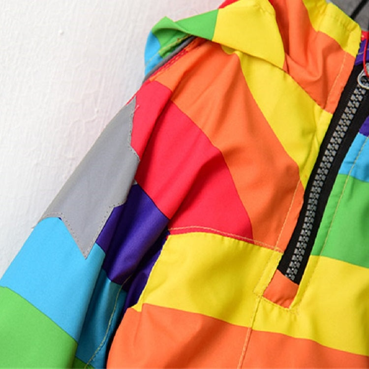 ฤดูใบไม้ร่วงและฤดูหนาวเด็กขนแกะ Rainbow Striped Diagonal Zipper Hooded Windbreaker, 90cm