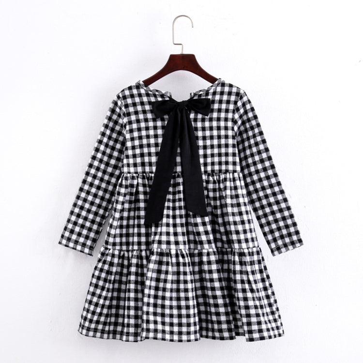 ฤดูใบไม้ร่วงสาวผ้าฝ้าย Lattice Bow-knot Tie แขนยาวชุด, 110cm, 130cm, 150cm, 160cm