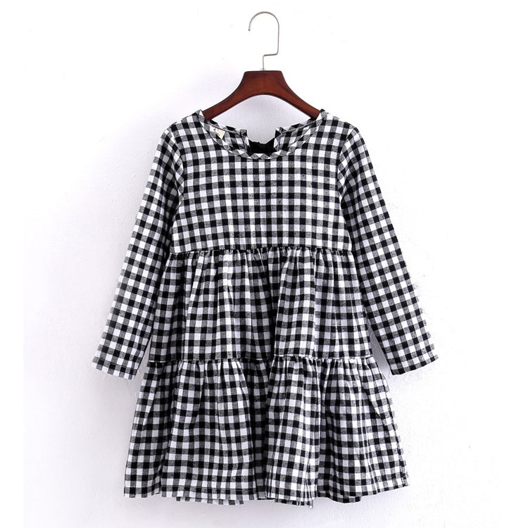ฤดูใบไม้ร่วงสาวผ้าฝ้าย Lattice Bow-knot Tie แขนยาวชุด, 110cm, 130cm, 150cm, 160cm