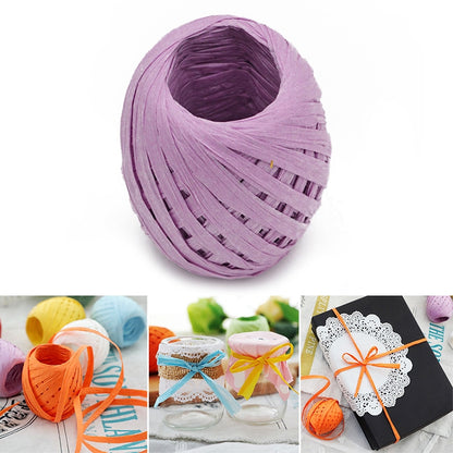 3 ชิ้น 20 เมตรเชือกกระดาษ Raffia ริบบิ้นลูกไม้ธรรมชาติเชือกกล่องของขวัญห่อ DIY ตกแต่ง
