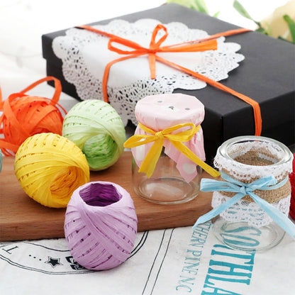 3 ชิ้น 20 เมตรเชือกกระดาษ Raffia ริบบิ้นลูกไม้ธรรมชาติเชือกกล่องของขวัญห่อ DIY ตกแต่ง