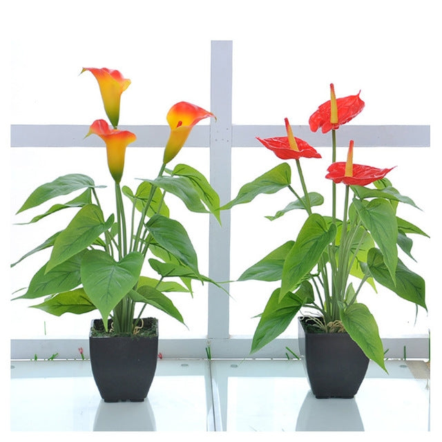 ดอกไม้ประดิษฐ์ Calla กระถางต้นไม้ตกแต่งบ้านสีเขียว