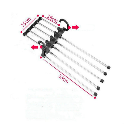 มัลติฟังก์ชั่น 5 in 1 Telescopic ตู้เสื้อผ้าพับ Magic กางเกง Rack, 5 in 1 Telescopic Rack