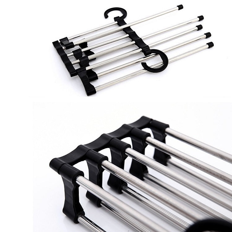 มัลติฟังก์ชั่น 5 in 1 Telescopic ตู้เสื้อผ้าพับ Magic กางเกง Rack, 5 in 1 Telescopic Rack