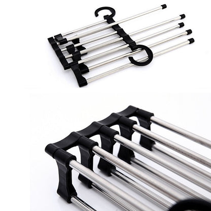 มัลติฟังก์ชั่น 5 in 1 Telescopic ตู้เสื้อผ้าพับ Magic กางเกง Rack, 5 in 1 Telescopic Rack