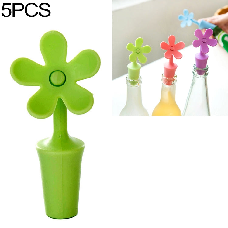5 ชิ้นจุกไวน์ซิลิโคนดอกไม้จุกเบียร์, 5 PCS Flower Shape(Green), 5 PCS Flower Shape(Purple), 5 PCS Flower Shape(Red), 5 PCS Flower Shape(Blue)
