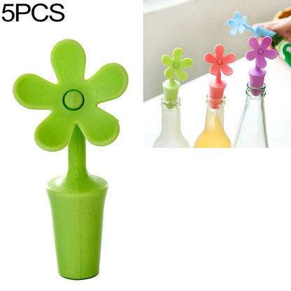 5 ชิ้นจุกไวน์ซิลิโคนดอกไม้จุกเบียร์, 5 PCS Flower Shape(Green), 5 PCS Flower Shape(Purple), 5 PCS Flower Shape(Red), 5 PCS Flower Shape(Blue)