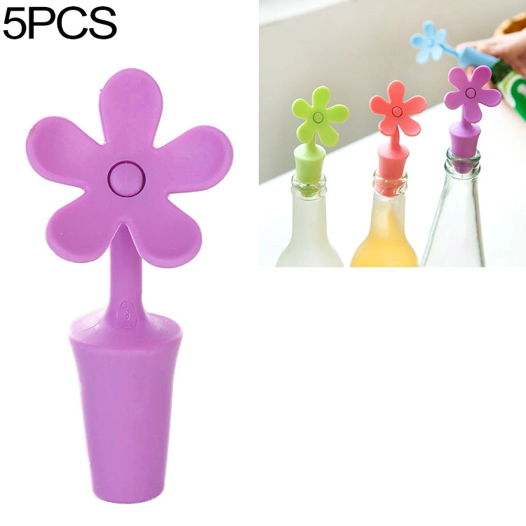 5 ชิ้นจุกไวน์ซิลิโคนดอกไม้จุกเบียร์, 5 PCS Flower Shape(Green), 5 PCS Flower Shape(Purple), 5 PCS Flower Shape(Red), 5 PCS Flower Shape(Blue)
