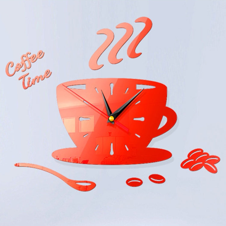 2 ชุด DIY 3D สเตอริโอตกแต่งกาแฟแฟชั่นนาฬิกากระจกอะคริลิคสติ๊กเกอร์ติดผนังนาฬิกากาแฟ