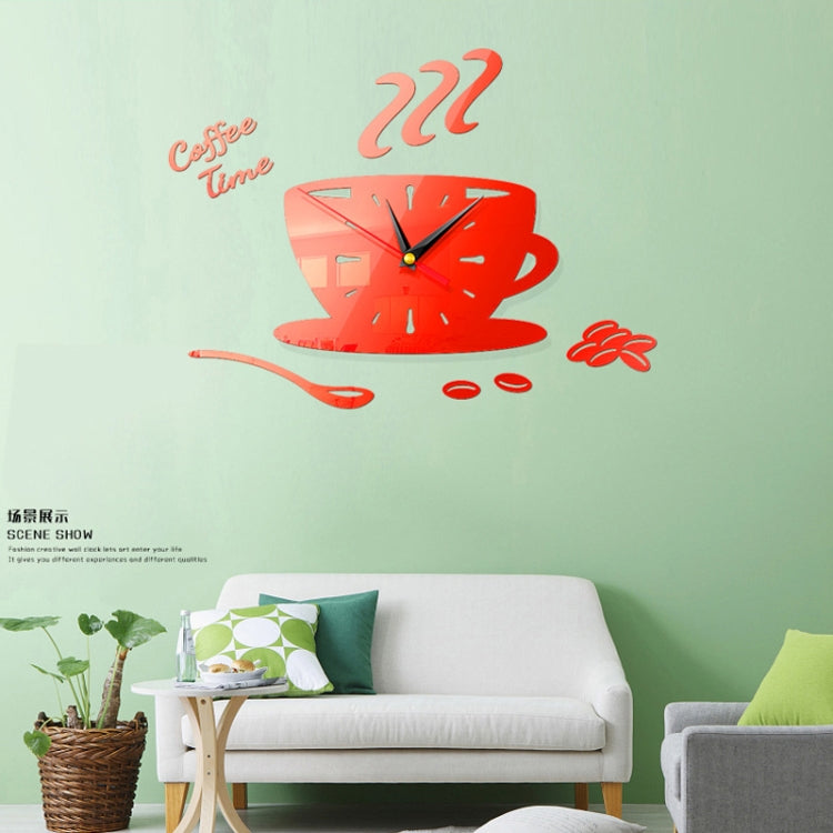 2 ชุด DIY 3D สเตอริโอตกแต่งกาแฟแฟชั่นนาฬิกากระจกอะคริลิคสติ๊กเกอร์ติดผนังนาฬิกากาแฟ