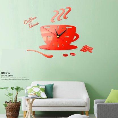 2 ชุด DIY 3D สเตอริโอตกแต่งกาแฟแฟชั่นนาฬิกากระจกอะคริลิคสติ๊กเกอร์ติดผนังนาฬิกากาแฟ