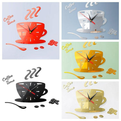 2 ชุด DIY 3D สเตอริโอตกแต่งกาแฟแฟชั่นนาฬิกากระจกอะคริลิคสติ๊กเกอร์ติดผนังนาฬิกากาแฟ