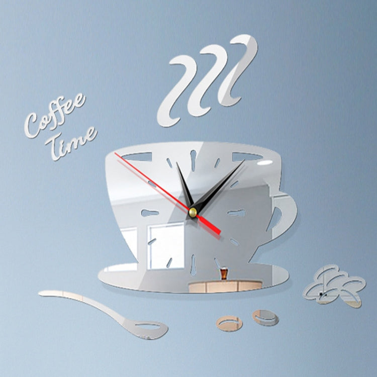 2 ชุด DIY 3D สเตอริโอตกแต่งกาแฟแฟชั่นนาฬิกากระจกอะคริลิคสติ๊กเกอร์ติดผนังนาฬิกากาแฟ