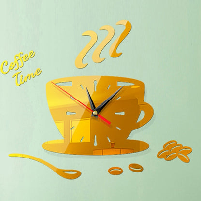 2 ชุด DIY 3D สเตอริโอตกแต่งกาแฟแฟชั่นนาฬิกากระจกอะคริลิคสติ๊กเกอร์ติดผนังนาฬิกากาแฟ