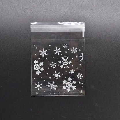 5 แพ็คเกล็ดหิมะคริสต์มาสขนมคุกกี้ถุงขนมถุงของขวัญกาวในตัว, 5.5x5.5cm, 7x7cm, 10x10cm, 14x14cm