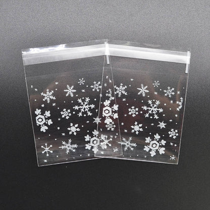 5 แพ็คเกล็ดหิมะคริสต์มาสขนมคุกกี้ถุงขนมถุงของขวัญกาวในตัว, 5.5x5.5cm, 7x7cm, 10x10cm, 14x14cm