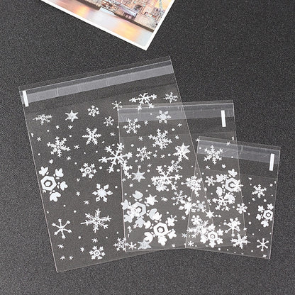 5 แพ็คเกล็ดหิมะคริสต์มาสขนมคุกกี้ถุงขนมถุงของขวัญกาวในตัว, 5.5x5.5cm, 7x7cm, 10x10cm, 14x14cm