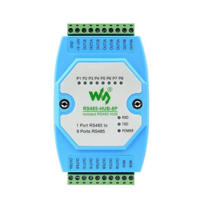 Waveshare RS485-HUB-8P ฮับ RS485 แบบแยก 8-ch เกรดอุตสาหกรรม, รองรับการยึดกับราง, ช่วงอัตราการส่งข้อมูลที่กว้าง